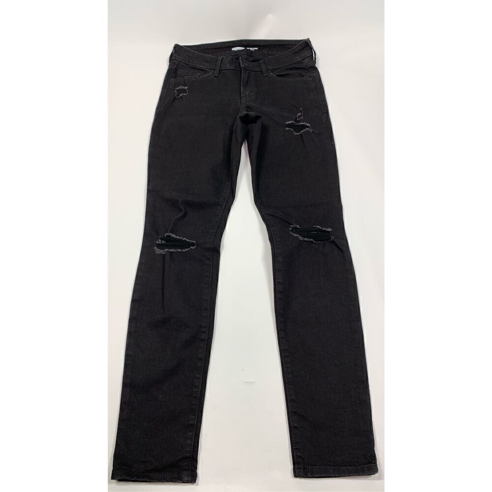 Old Navy Women's Pop Icon Skinny Mid-Rise Distressed Rip Jeans Black Size 4